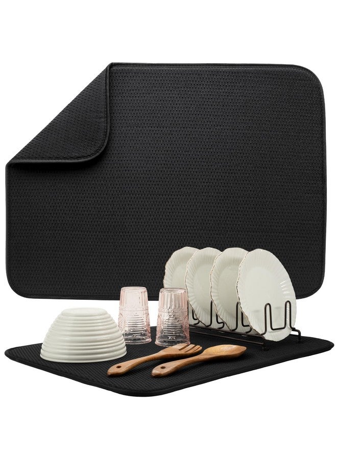 S&T INC. S&T INC. Dish Drying Mat XL, Absorbent Microfiber Kitchen Counter Mat, Drying Pad for Dishes, Utensils, Pots and Pans, Extra Large 18" x 24", Diamond Texture, Black  - Image 1