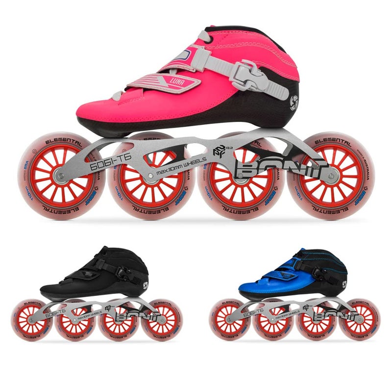Bont Inline Speed Skating Racing Package Luna Skate Boot 2PF 6061 Frame Elemental Wheels ABEC7 Bearings Youth Boys Girls Men Women Blue 418