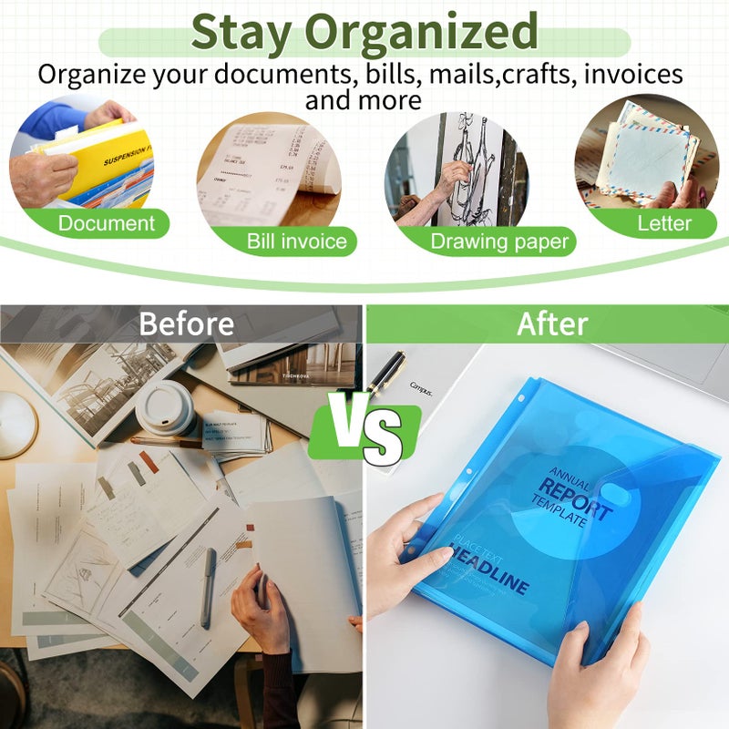 Sooez 30 Pack Binder Folders Organizer with Space-Saving Closure, Super Heavyweight Binder Pockets for 3 Ring Binders, High Capacity Binder Pouch, Side Loading, School Supplies, Letter Size, 5 Color - Image 5