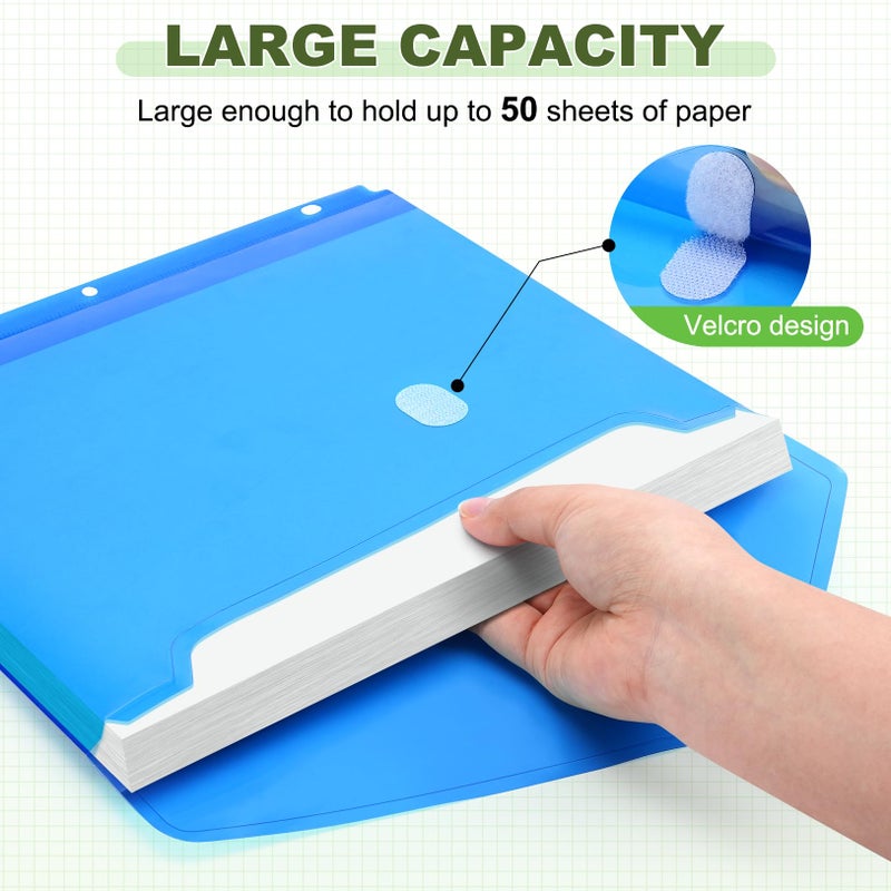 Sooez 30 Pack Binder Folders Organizer with Space-Saving Closure, Super Heavyweight Binder Pockets for 3 Ring Binders, High Capacity Binder Pouch, Side Loading, School Supplies, Letter Size, 5 Color - Image 4
