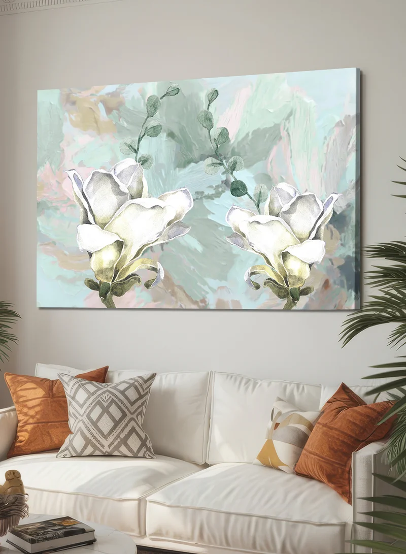 LOWHA Canvas Wall Art Stretched Over Wooden Frame with Flowers Design