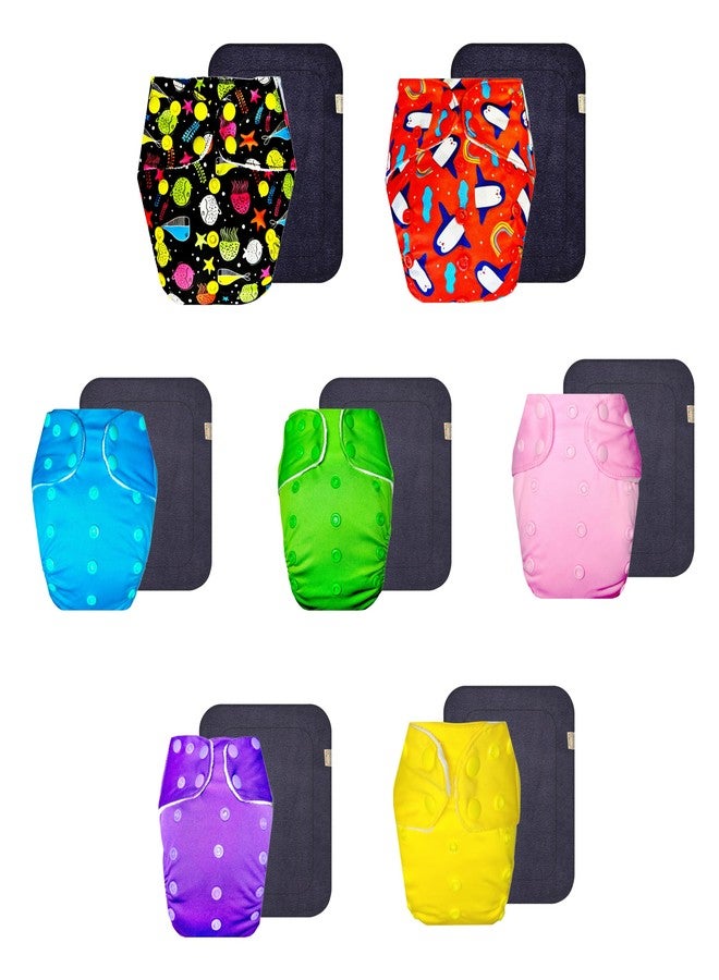 Dumbledo Premium Cloth Diaper with Gray Insert (Pack of 7) | Snug Fit | 6-Layer Absorbent Pad | Quick Dry | Worry-Free Diapering | 3 Months - 3 Years | Unisex Baby - Image 1