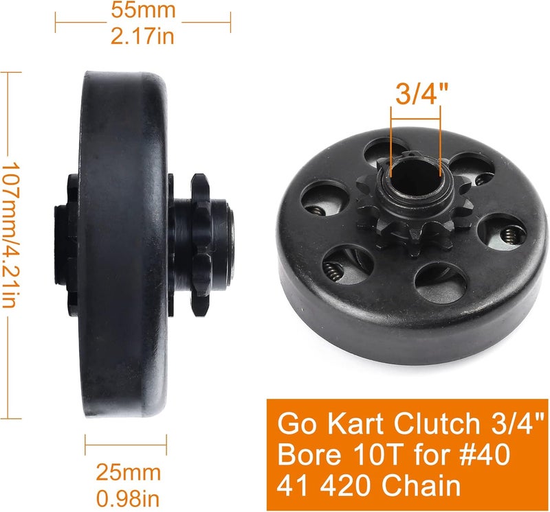 LotFancy Go Kart Clutch 3/4 Bore 10T with #40 41 420 Chain, Centrifugal Clutch Fit for Go Kart Minibike MB165 & MB200, Up to 6.5HP, 1pc Connecting Link Included - Image 2