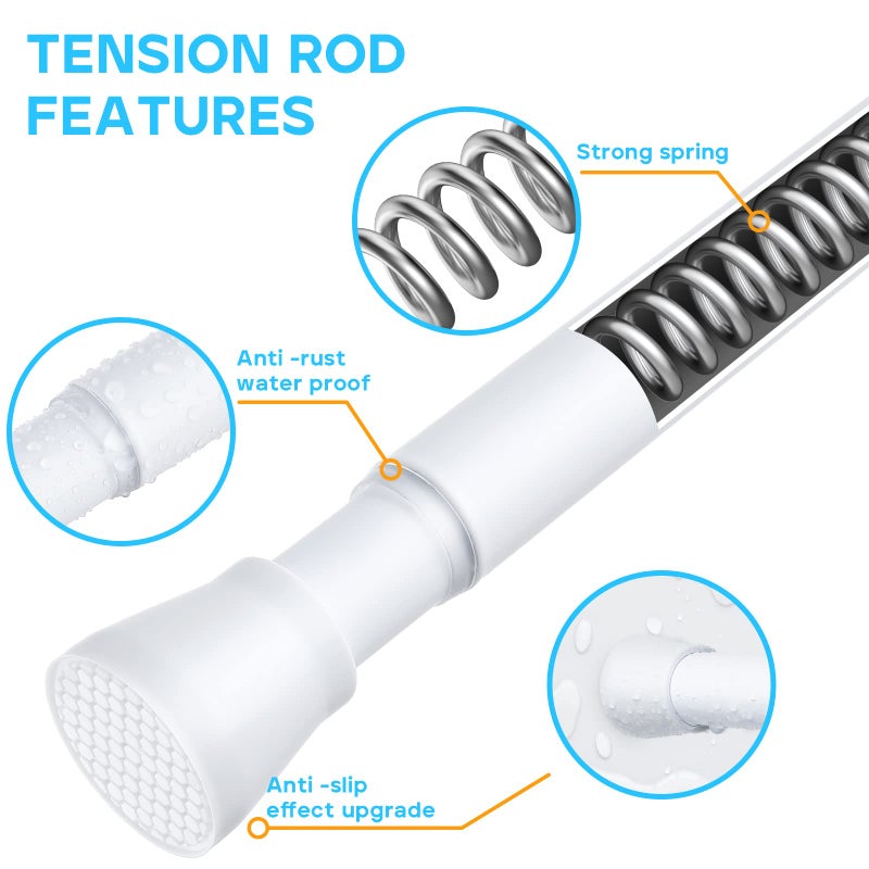 MEXAU 2 Pack White Tension Curtain Rod for Windows 28 to 48 inch, Adjustable Expandable Pressure Spring Curtain Rod No Drilling, 7/8" Curtain Rod for Bedroom Doorway Closet Door - Image 4