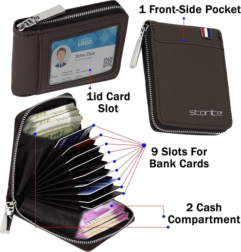 Storite PU Leather Credit Debit Card Holder Wallet with Zipper for Men & Women – Compact Small Card Case – 2-Pack (Chocolate Brown) - Image 5