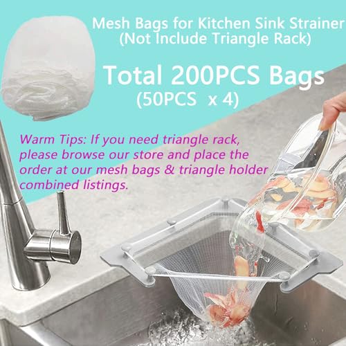 HiBD 200PCS Large Size Filtering Mesh Bags for Kitchen Sink Triangle Tri-Holder Filter Kitchen Sink Strainer - Image 2