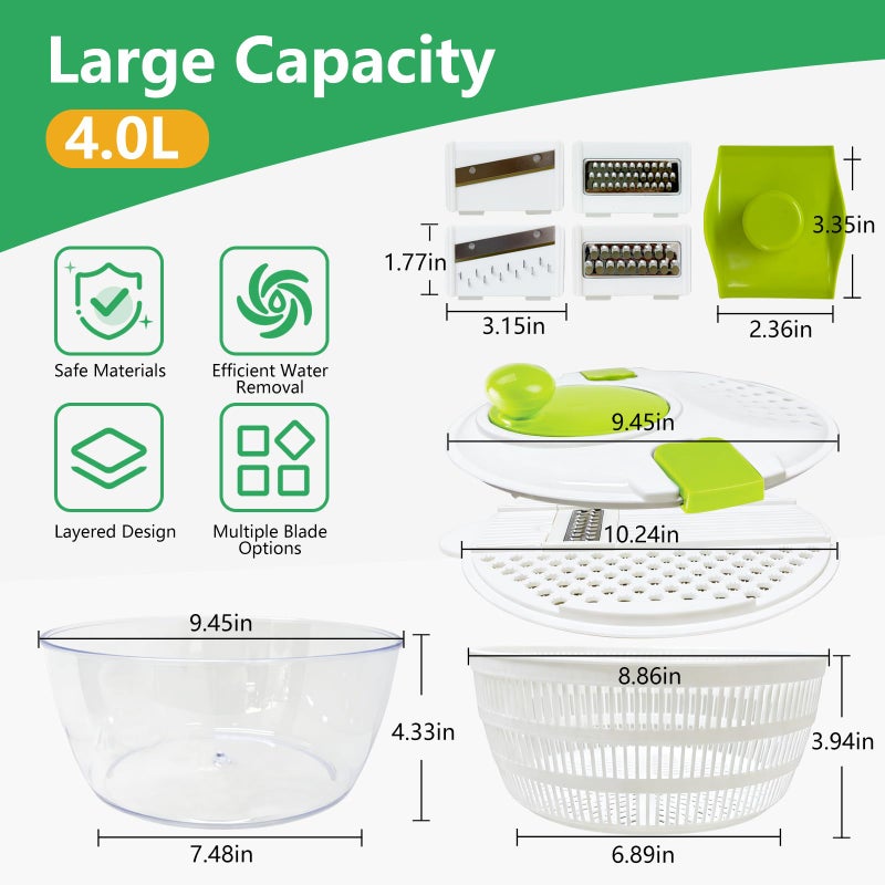 eutopic Salad Spinner Large,Vegetables Fruits Wash Bowl, Lettuce Spinner with 4 Blades Slicer,Salad Dryer for Washing - Image 2