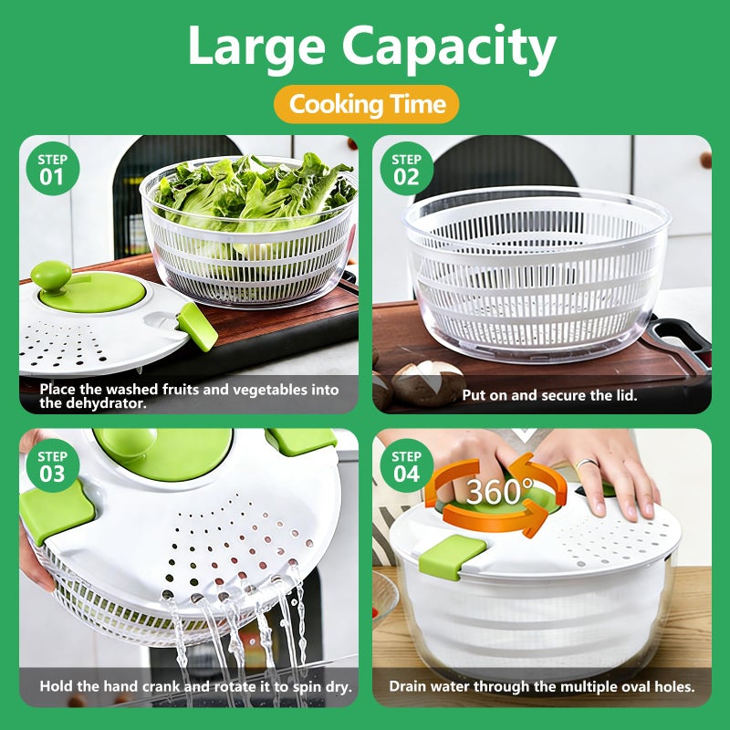 eutopic Salad Spinner Large,Vegetables Fruits Wash Bowl, Lettuce Spinner with 4 Blades Slicer,Salad Dryer for Washing - Image 4