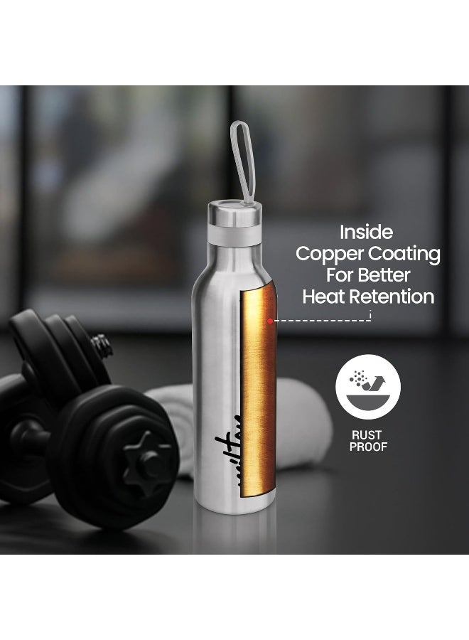 Milton 730ml Stainless Steel Water Bottle – Vacuum Insulated Flask Keeps Drinks Hot or Cold for 24 Hours, Leakproof Lid, Metal Flask for Office, Gym & School – Smarty 900, Silver - Image 3