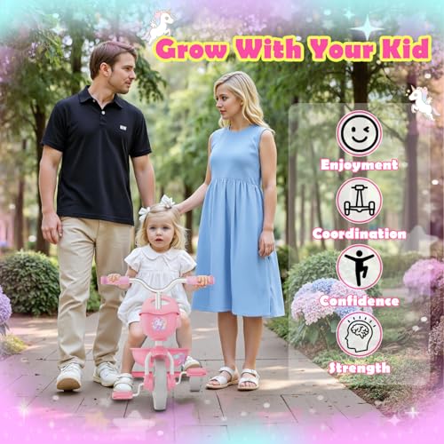 Kkdi Tricycle for Toddlers 13 35 Year Olds Unicorn Toddler Bike Baby Balance Bike with Colorful Lighting Wheels Large Basket Birthday Gift and Toy for 1 2 3 4 5 Year Olds Girls - Image 5