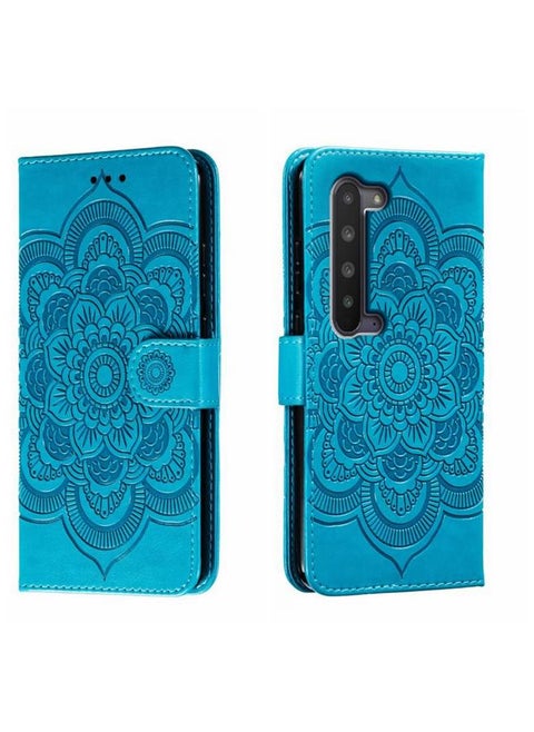 For Sharp Aquos R5G Sun Mandala Embossing Pattern Phone Leather Case(Blue)