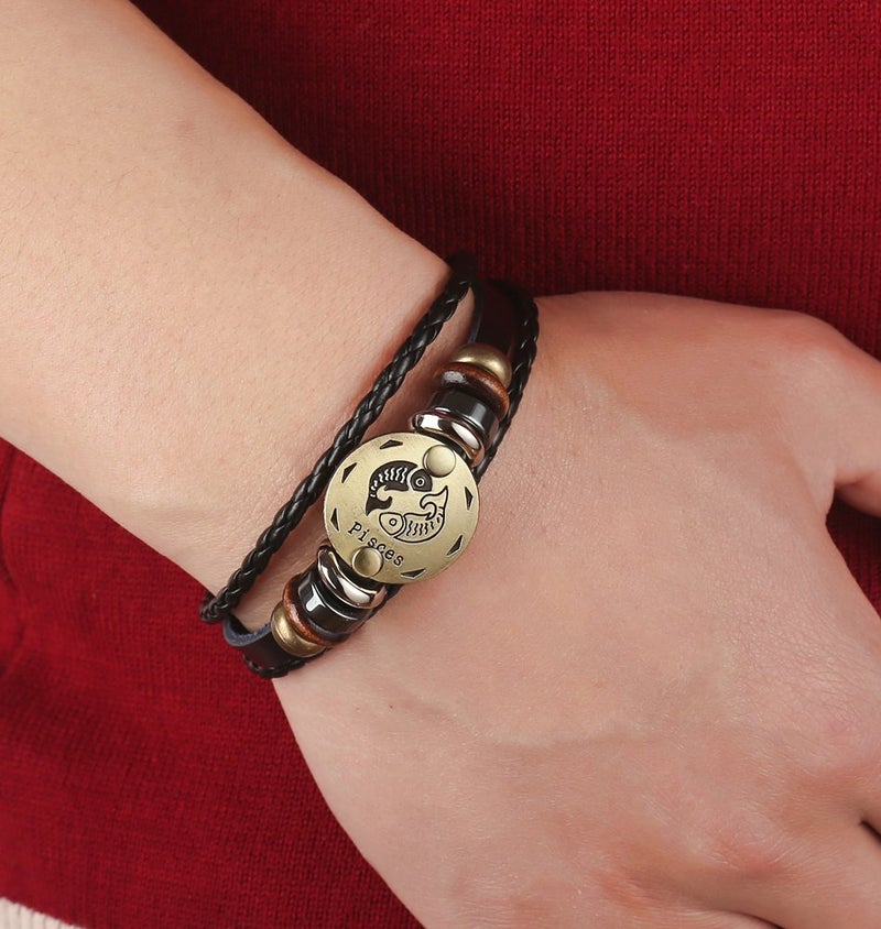 Hamoery Punk Alloy Leather Bracelet For Men Constellation Braided Rope Bracelet Bangle Wristband(Pisces) - Image 5