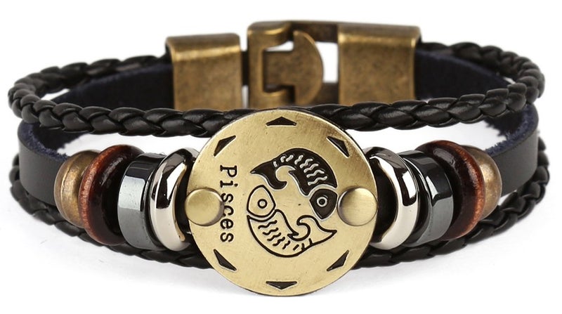 Hamoery Punk Alloy Leather Bracelet For Men Constellation Braided Rope Bracelet Bangle Wristband(Pisces) - Image 1