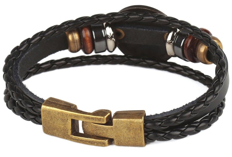 Hamoery Punk Alloy Leather Bracelet For Men Constellation Braided Rope Bracelet Bangle Wristband(Pisces) - Image 3