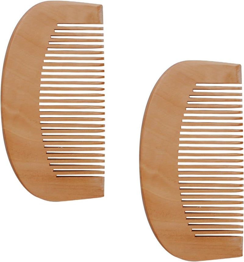 2 PCS Natural Wooden Hair Comb Peach Wood AntiStatic Scalp Comb with Portable Travel Pouch for Vanity and Hair Care10cm