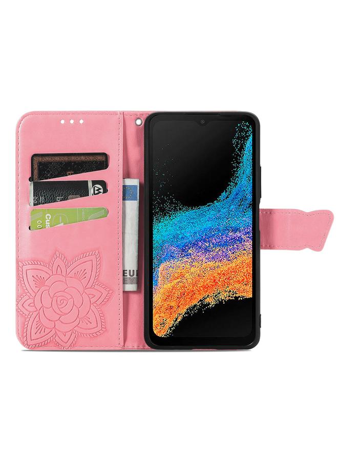 اس-توب جراب لهاتف Samsung Galaxy Xcover6 Pro مصنوع من الجلد المنقوش بنقشة زهور الحب على شكل فراشة - Image 3