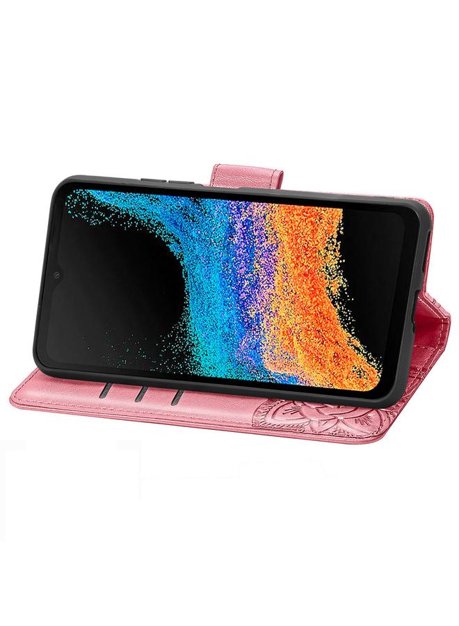 اس-توب جراب لهاتف Samsung Galaxy Xcover6 Pro مصنوع من الجلد المنقوش بنقشة زهور الحب على شكل فراشة - Image 4