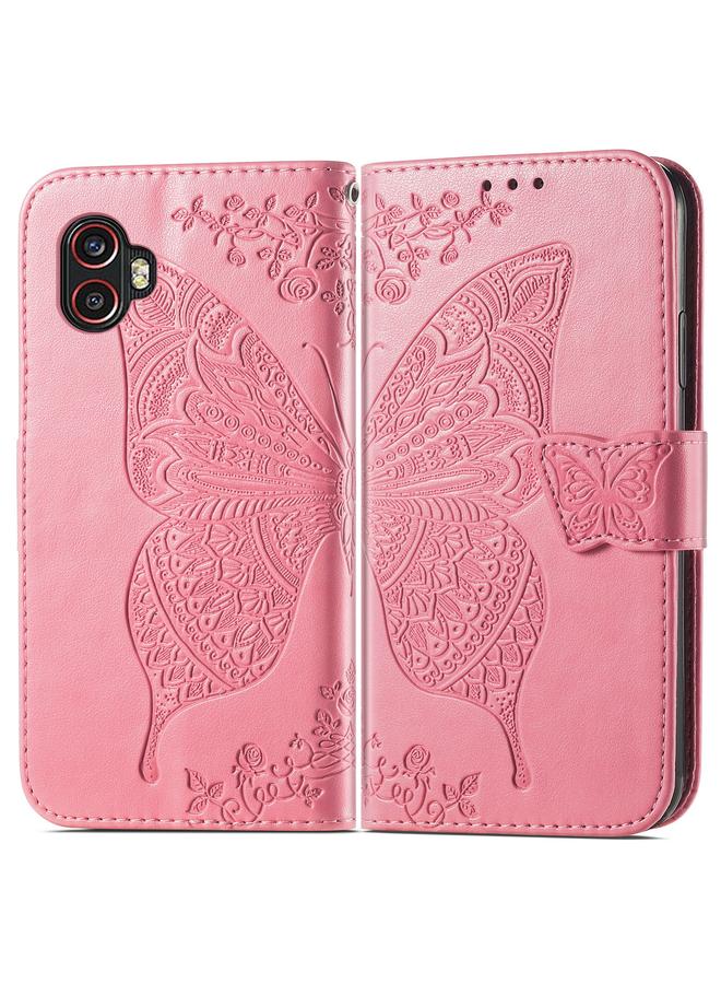 اس-توب جراب لهاتف Samsung Galaxy Xcover6 Pro مصنوع من الجلد المنقوش بنقشة زهور الحب على شكل فراشة - Image 2