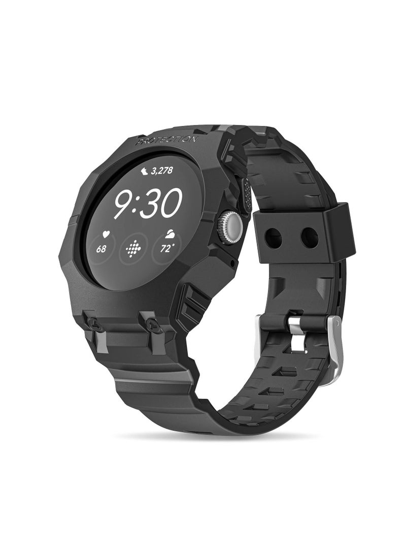 Captaintech Compatible for Google Pixel Watch Band with Bumper Case, Upgraded Rugged Pixel Watch Case Bands, TPU Sports Replacement Strap Protective Watch Accessories for Men Women - Image 1