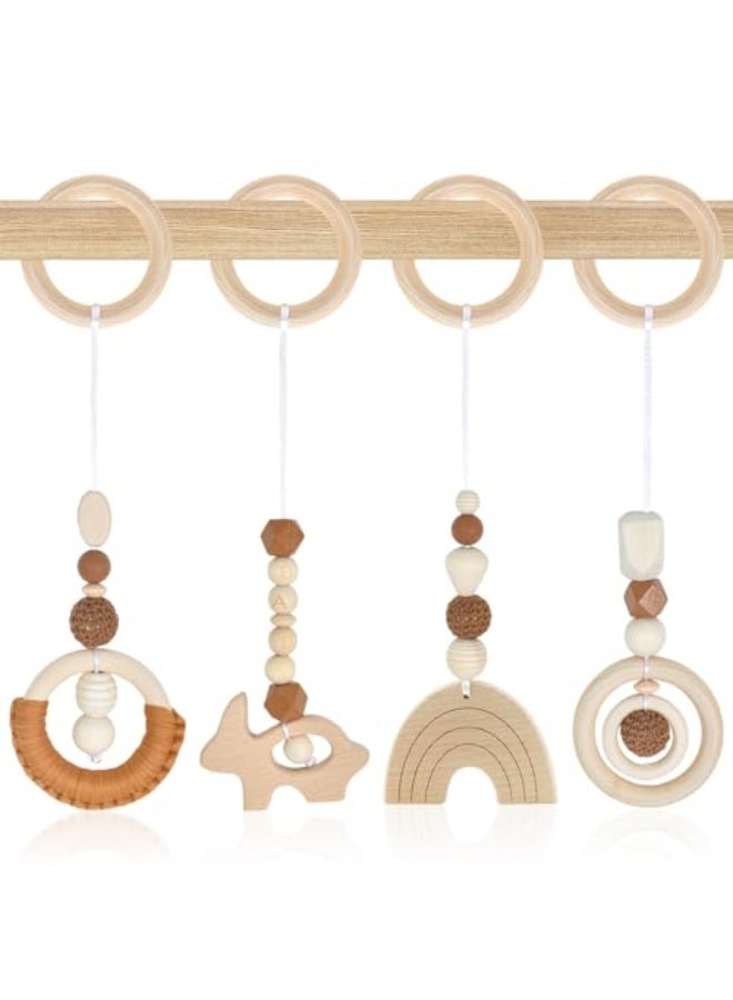 Infant Arc Toys (0 months+), Pack of 4 Wooden Hanging Toys for Infant Seats, Strollers and Car Seats (Brown)  - Image 1