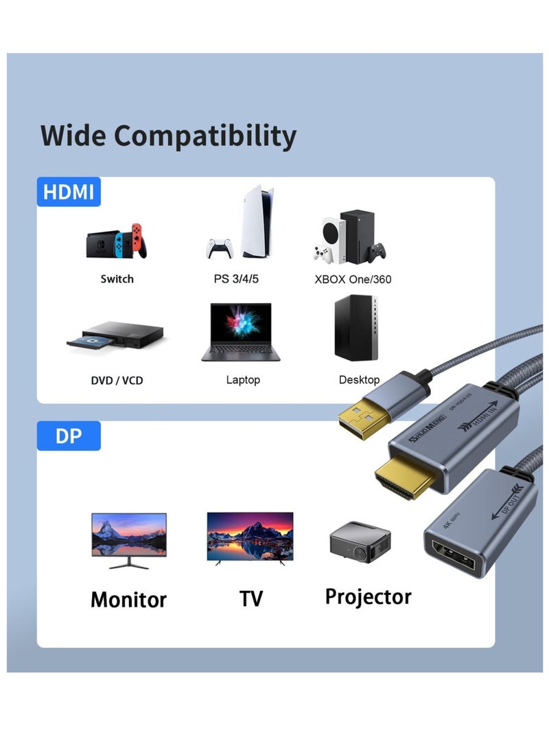 Excefore - HDMI to DisplayPort Adapter 4K@60Hz - (Male to Female) Converter Cable HDMI to DP 1.2 with USB Power for Monitor, Computer, PS4, High Speed, HDCP2.2 Compatible - 0.65FT/0.2M (Not Bidirectional) - Image 1