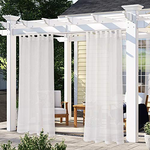 LORDTEX Burlap Linen Look Outdoor Curtain for Patio - 2 Panels Waterproof Tab Top Sheer Curtains for Pergola, Porch, Cabana and Gazebo Indoor/Outdoor Voile Sheer Drapes, 52 x 84 Inch, Vanilla - Image 1