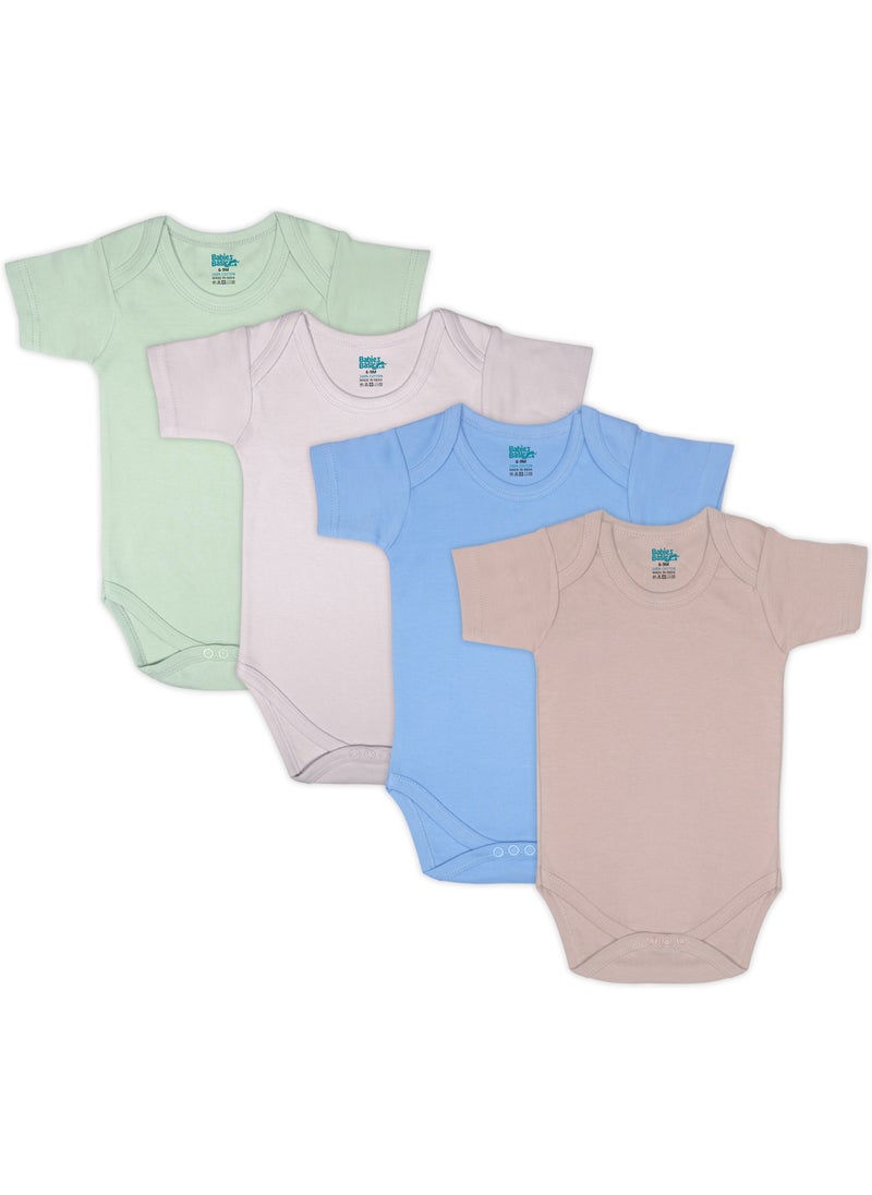 Babies Basic BabiesBasic 100% Super Combed Cotton, Short Sleeves Bodysuit, for New Born to 24months. Set of 4, Green, Beige, Blue, Mocha  - Image 1