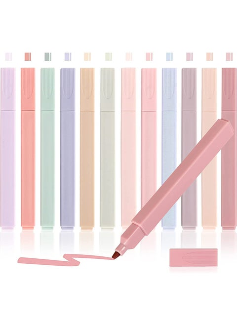 12 Pcs Highlighters with Mild Assorted Colors, Soft Chisel Tip Highlighters Marker Pens, No Bleed Through for Journal Notes Kids Students, Office School Supplies