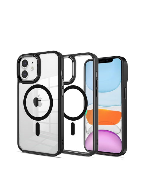 Magnetic for iPhone 12 / iphone 12 pro Case, Compatible with MagSafe,Slim Translucent Matte Back Silicone Edge,Military Grade Drop Protection (Transparent Black, iPhone 12 6.1)