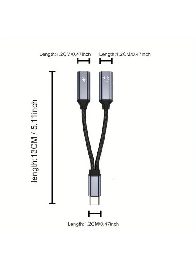 Black 2 in 1 USB C to Dual Headphone Jack Adapter with Fast Charging for iPhone 15 Samsung Huawei Xiaomi - Image 3