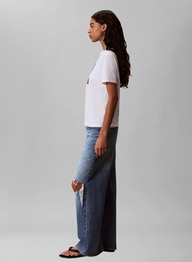 Calvin Klein Bright White Classic Digital Floral T-Shirt for Women | Best Price UAE