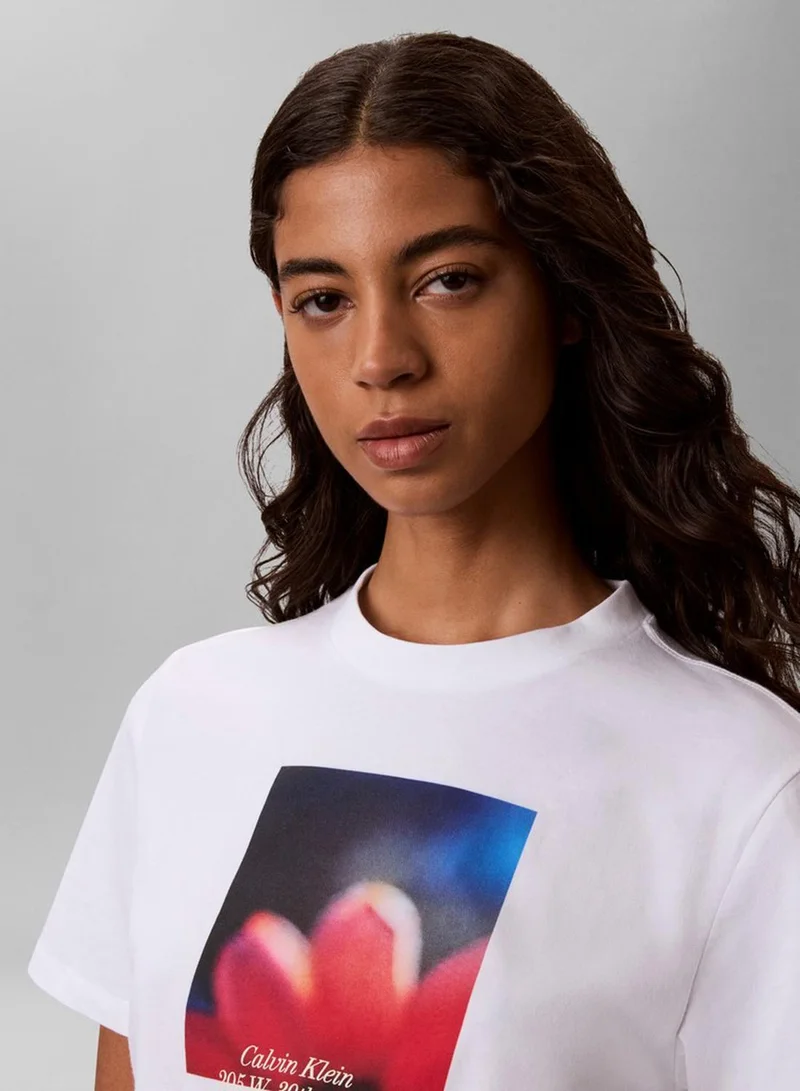 Calvin Klein Bright White Classic Digital Floral T-Shirt for Women | Best Price UAE