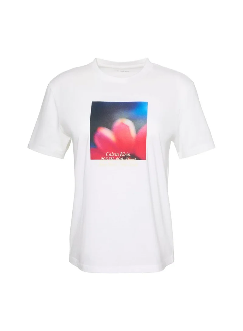 Calvin Klein Bright White Classic Digital Floral T-Shirt for Women | Best Price UAE