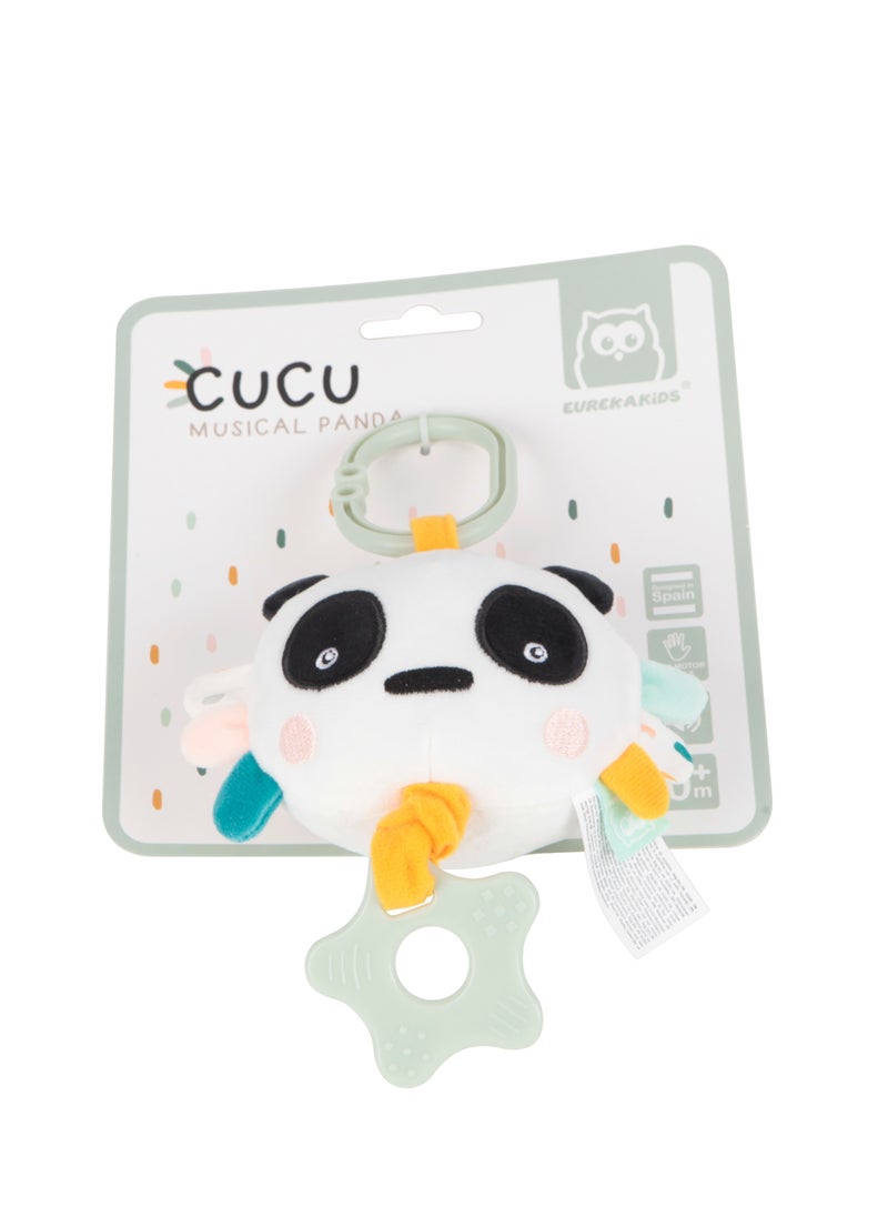 Eurekakids Cucu Hanging Musical Plush Toy w/Teether | For Strollers, Cribs, Playpen | For auditory stimulation, hand-eye coordination and sensory development | BPA Free | Panda | Age 0M+