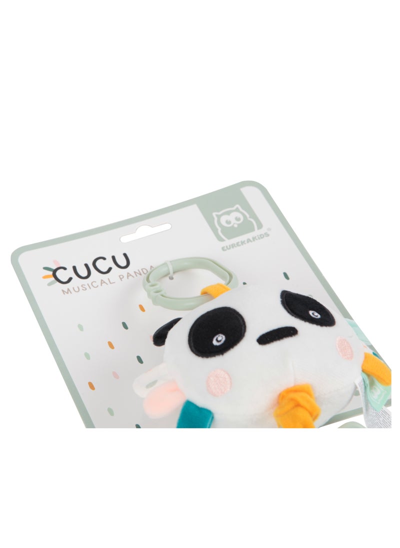 Eurekakids Cucu Hanging Musical Plush Toy w/Teether | For Strollers, Cribs, Playpen | For auditory stimulation, hand-eye coordination and sensory development | BPA Free | Panda | Age 0M+