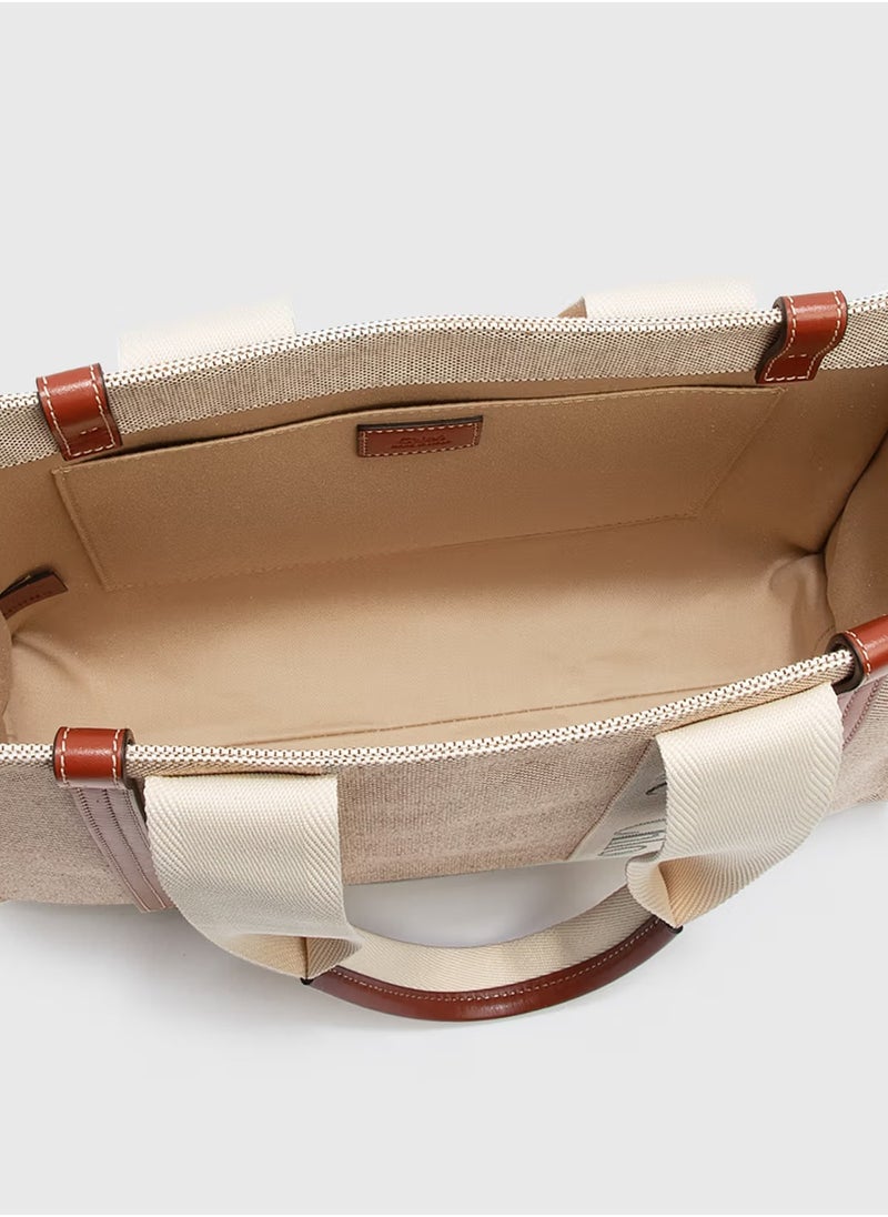 Chloe - Chloé Woody Tote Bag In Cotton Canvas - Image 1