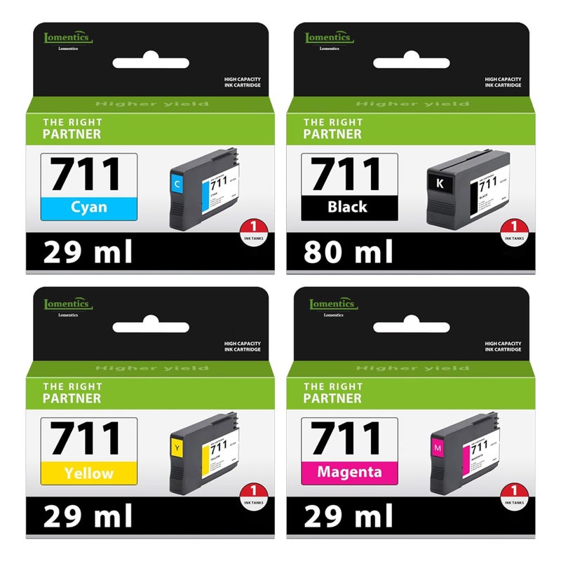 711XL Ink Cartridges High Yield Compatible 711 Ink Replacement for HP 711 Ink Cartridge use with DesignJet T100 T120 T125 T130 T520 Printer 4Pack BlackCyanYellowMagenta