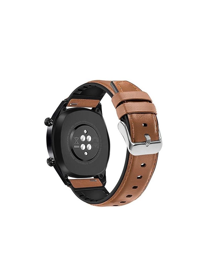 22mm Silicone Leather Replacement Strap Watchband For Oraimo Watch R OSW23N - Smart WatchSport - Camel Silver Buckle - Image 1