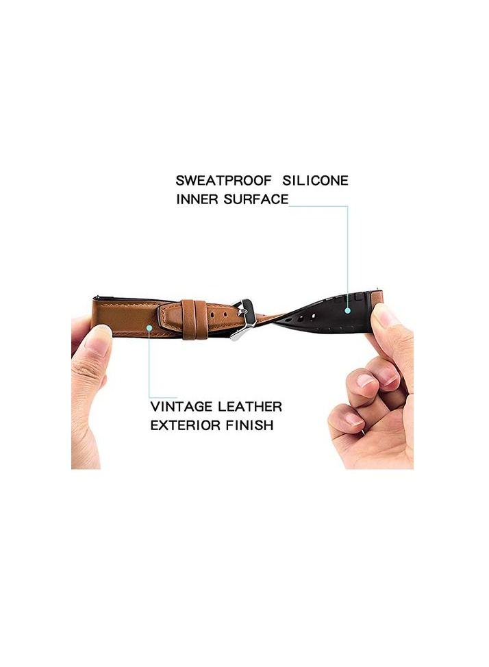 22mm Silicone Leather Replacement Strap Watchband For Oraimo Watch R OSW23N - Smart WatchSport - Camel Silver Buckle - Image 4