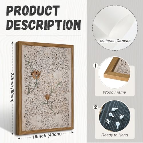 Tanmart Vintage William Morris Wall Art Framed Decor Boho Floral Botanical Canvas Pictures Abstract Neutral Flower Prints Vintage Farmhouse Artwork Painting for Living Room Bedroom 16x24 Inch Set of 3 - Image 2