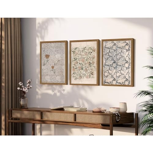 Tanmart Vintage William Morris Wall Art Framed Decor Boho Floral Botanical Canvas Pictures Abstract Neutral Flower Prints Vintage Farmhouse Artwork Painting for Living Room Bedroom 16x24 Inch Set of 3 - Image 5