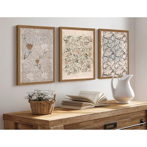 Tanmart Vintage William Morris Wall Art Framed Decor Boho Floral Botanical Canvas Pictures Abstract Neutral Flower Prints Vintage Farmhouse Artwork Painting for Living Room Bedroom 16x24 Inch Set of 3 - Image 3