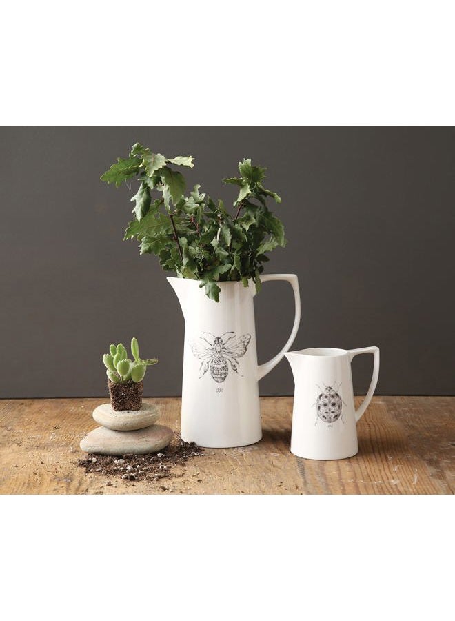 Creative Co-op White Ceramic Pitcher with Bee Image - Image 2