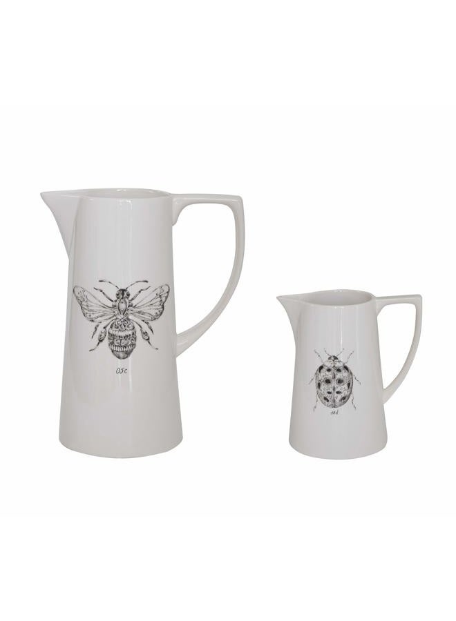 Creative Co-op White Ceramic Pitcher with Bee Image - Image 4