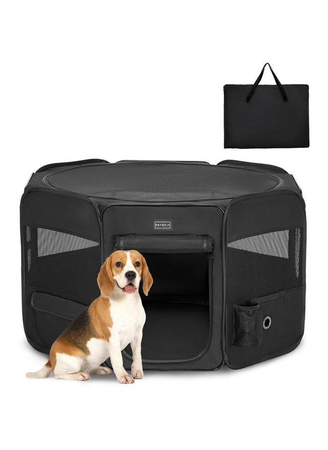 Petsfit PETSFIT Dog Playpen, Pop Up 36" Sturdy Foldable Medium Dog Kennel Puppy Playpen Indoor Outdoor Portable Pet Playpen with Carring Case Zipper Removable Mesh Top and Leakproof Playpen Bottom Mat Black M  - Image 1
