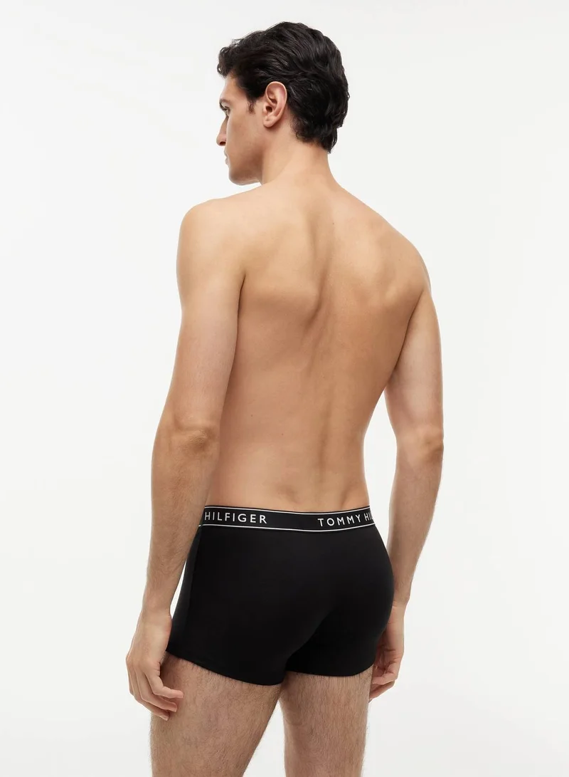 TOMMY HILFIGER Black/Black/Black 3-Pack Essential Logo Waistband Trunks for Men | Best Price UAE