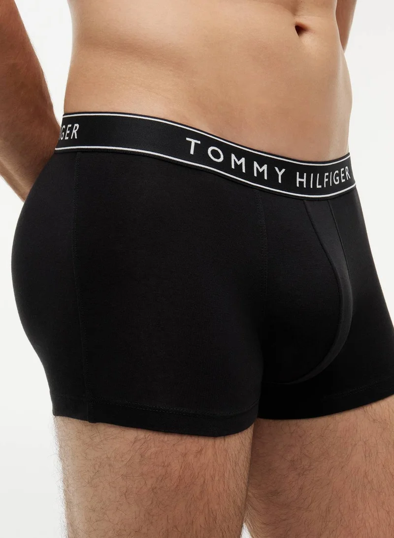 TOMMY HILFIGER Black/Black/Black 3-Pack Essential Logo Waistband Trunks for Men | Best Price UAE