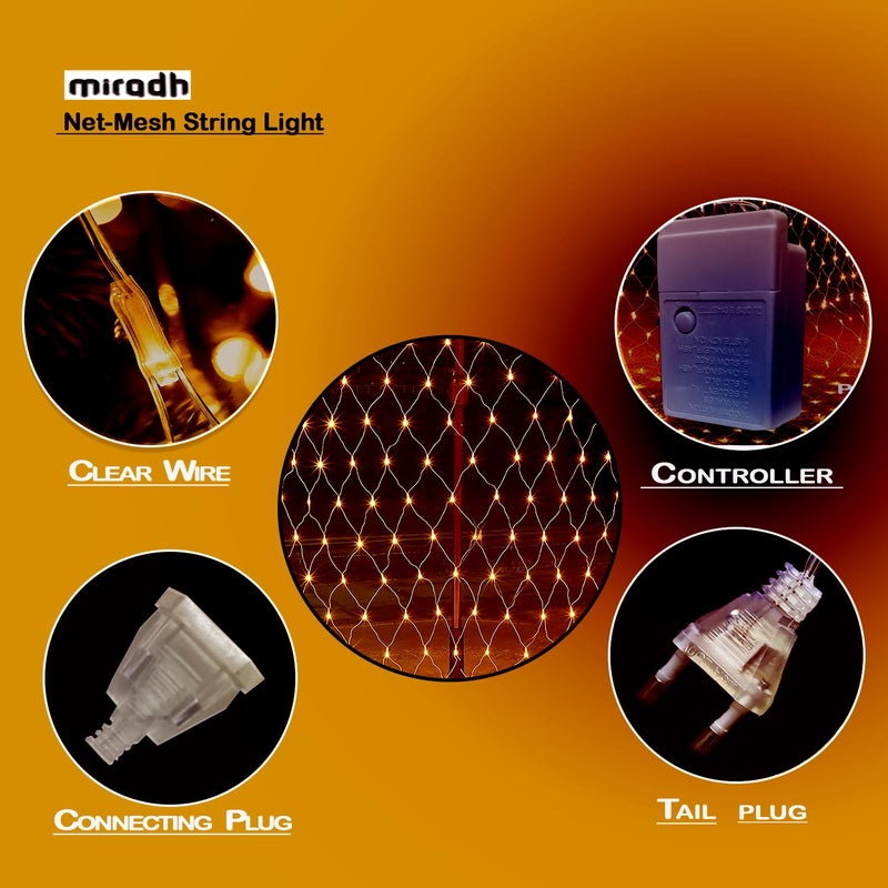 MIRADH Led Net Mesh String Lights - Diwali Lights for Decoration for Home Diwali Lights for Home Decoration led Lights for Ganesh Puja 5ft x 5ft 120 LEDs (8 Mode Warm-White) - Image 4