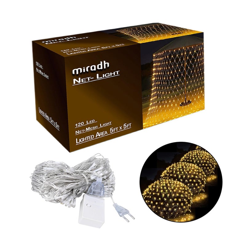 MIRADH Led Net Mesh String Lights - Diwali Lights for Decoration for Home Diwali Lights for Home Decoration led Lights for Ganesh Puja 5ft x 5ft 120 LEDs (8 Mode Warm-White) - Image 1