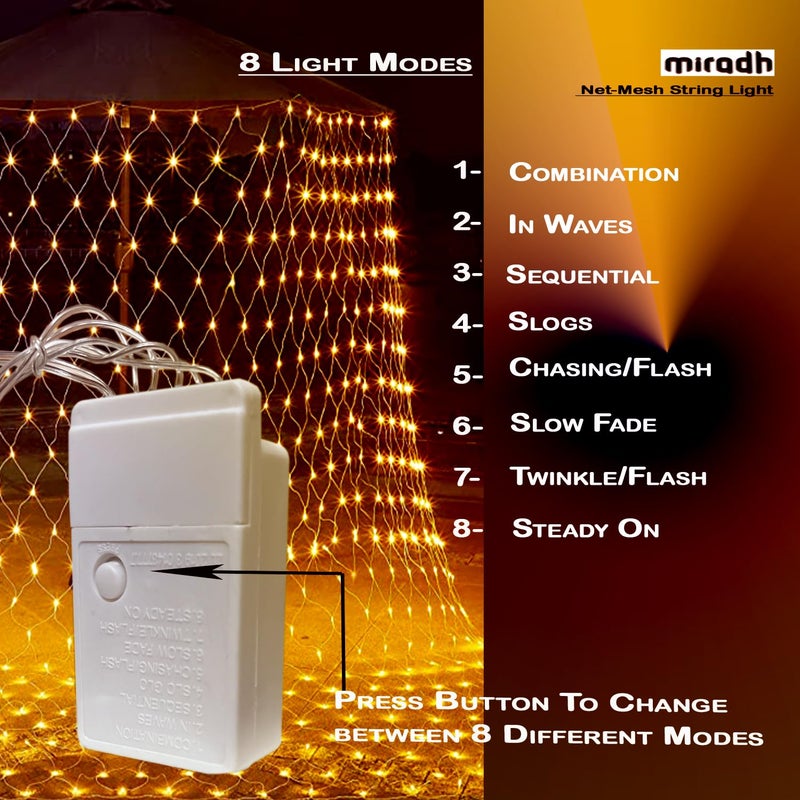 MIRADH Led Net Mesh String Lights - Diwali Lights for Decoration for Home Diwali Lights for Home Decoration led Lights for Ganesh Puja 5ft x 5ft 120 LEDs (8 Mode Warm-White) - Image 3